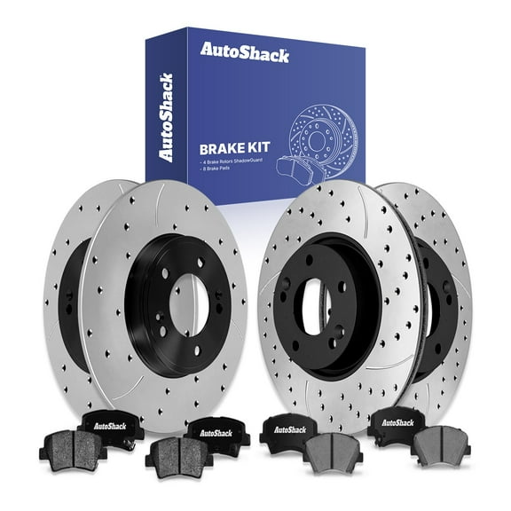 AutoShack Front Vented & Rear Solid Drilled & Slotted E-Coated Brake Rotors   Ceramic Pads 12-PC Brake Kit Replacement for 2016 Hyundai Veloster ShadowGuard
