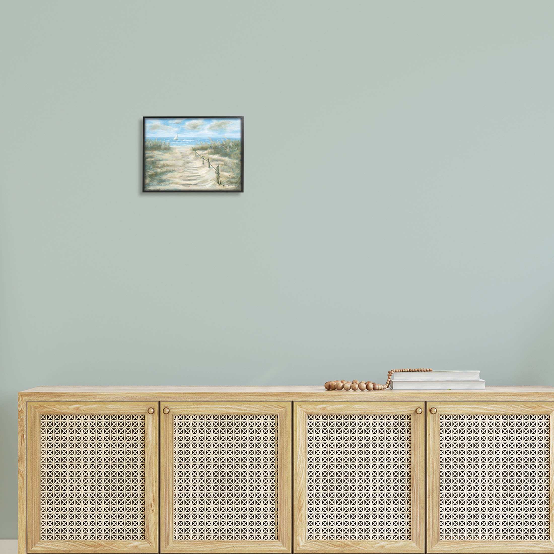 Ocean Shore Beach Boardwalk Coastal Painting Black Framed Art Print Wall Art