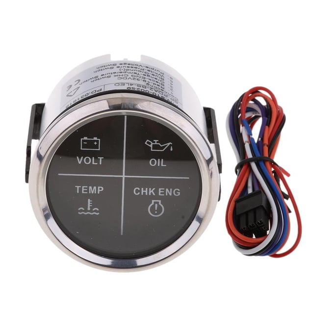koolsoo 2" 4 LED Alarm Gauge OIL TEMP CHK ENG Indicator Black Chrome 800-00256