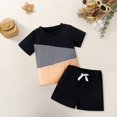 thumbnail image 4 of MHZLDYZ 2T Summer Clothes for Boys Baby Boys Summer Outfit Sets Short Sleeve Contrast Color Tops T Shirt Boys' Patchwork Suit Drawstring Shorts Clothes Set 5T Boys Clothes (Black,110), 4 of 5