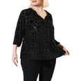 thumbnail image 5 of Unique Bargains Women's Plus Velvet Semi Sheer Bishop 3/4 Sleeve Peplum Top 1X Black, 5 of 7