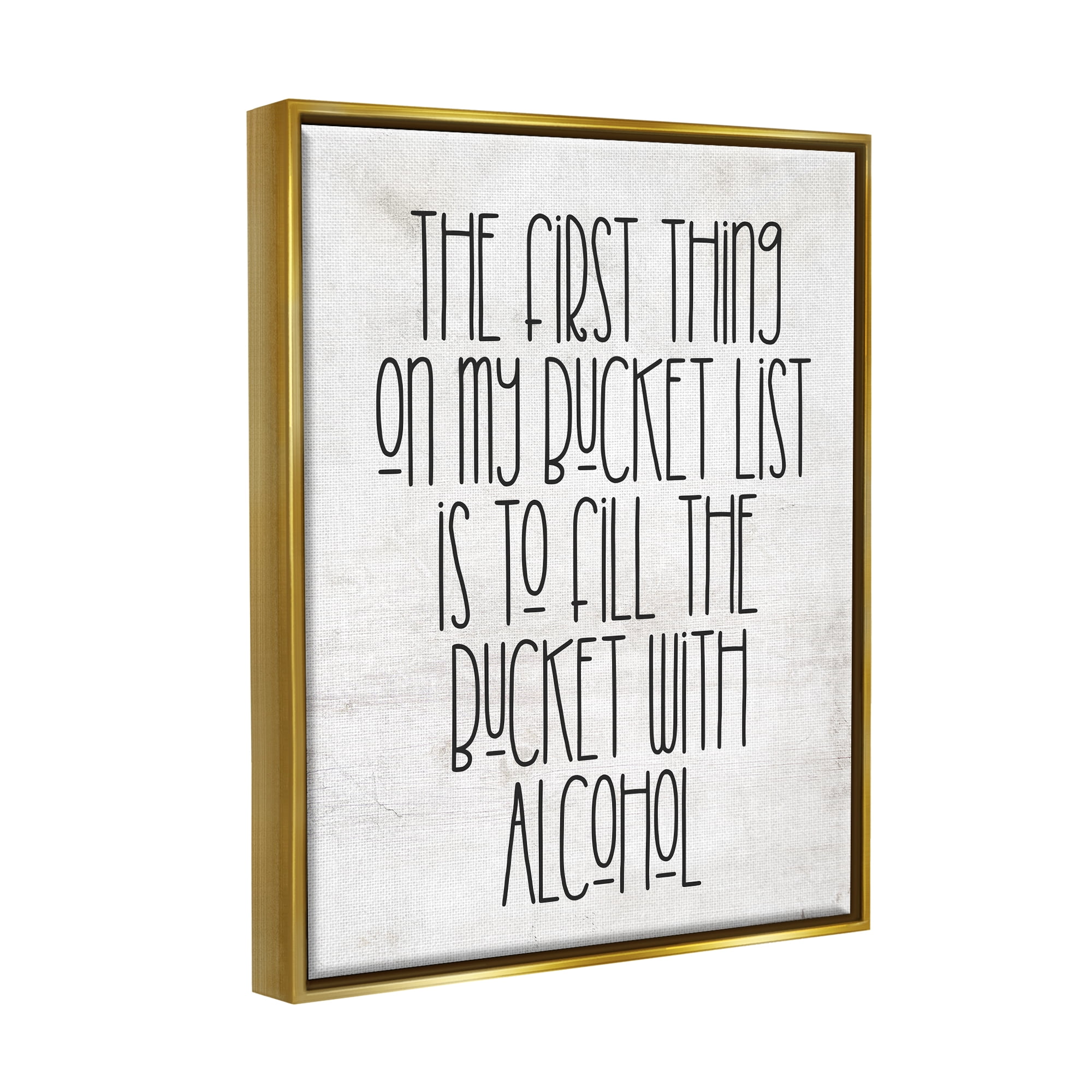 Stupell Industries Funny Alcohol Bucket List Inspirational Painting Gold Floater Framed Canvas Art Print Wall Art, 17 x 21
