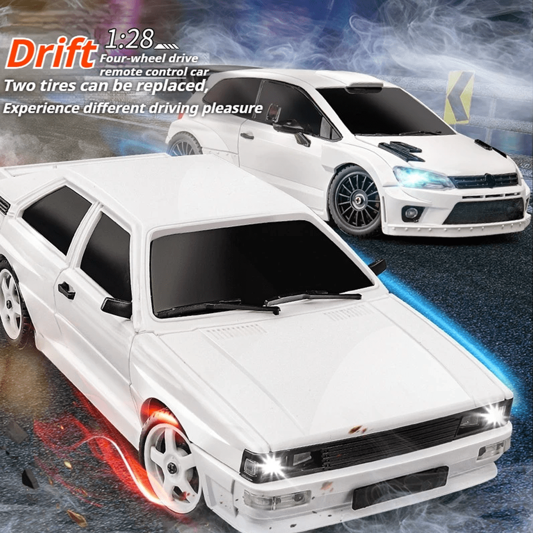 LD2803 RC Drift Car with LED Lights, 1:28 Full Proportional 4WD Drift Remote Control Car Model, 10KM/H RC Racing Vehicle for Adults