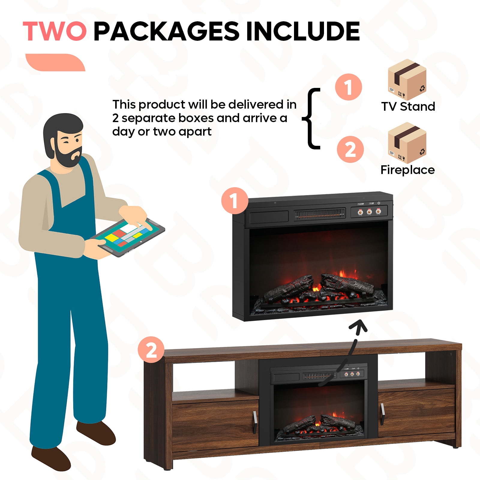 Bestier 71" Fireplace TV Stand for TVs up to 75" LED Entertainment Center with 23" Remote Control Electric Fireplace, Walnut