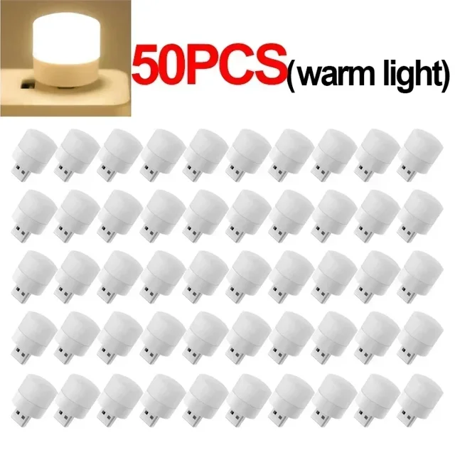 50-5 uds USB luz nocturna Mini LED USB enchufe lámpara banco de energía carga USB luces de libro lectura redonda lámpara de protección ocular LT019