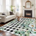 thumbnail image 3 of Area Rug for Living Room, Green Eucalyptus Leaves Non-Slip Indoor Large Carpet for Bedroom/Dining Room, Summer Botanical Daisy Black Plaid Washable Low-Profile Rectangle Floor Runner Rugs - 5 x 7 Ft, 3 of 7