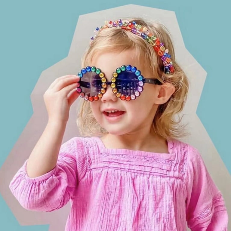 1pc Unisex Round Frame Sunglasses With Rhinestone Bowknot, Cute Decorative  Eyewear For Kids, Birthday Party Gift Set (With Glasses Box And Cleaning  Cloth)