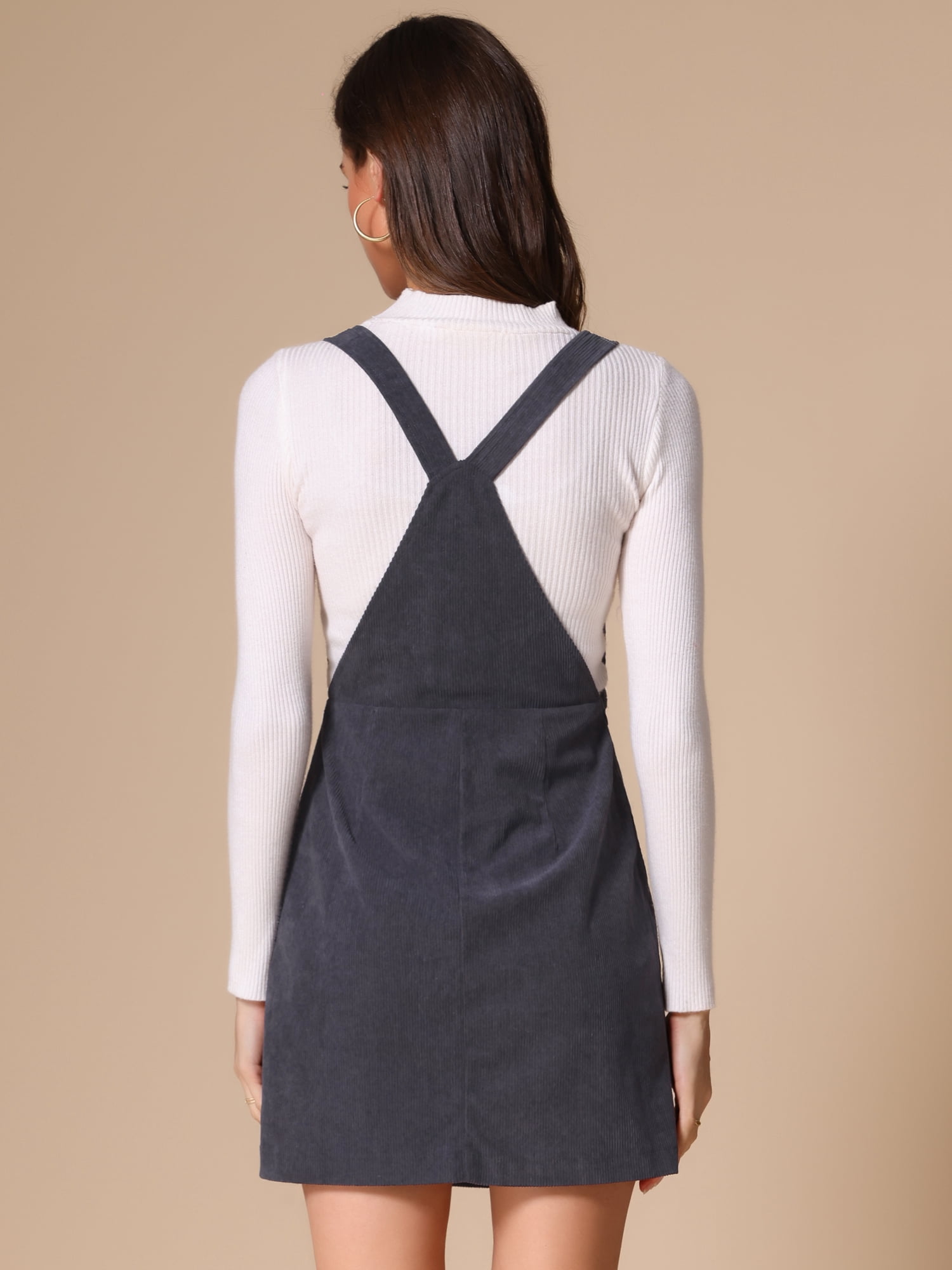 DARING DIVA Women's Adjustable Strap Pinafore Bib Corduroy Overalls Dress XL Deep Grey