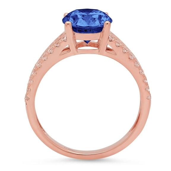 2.32 ct Oval Cut Simulated Tanzanite Solitaire with Accents Engagement Ring for Women in 14K Rose Gold