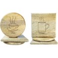 thumbnail image 1 of Crocon Wooden Coaster for Coffee Cups Glass & Can Table Decor | Wooden Coaster Set of 6 | 3 Round Tea & 3 Square Coffee Style Coaster Set | Handmade Design for Mug & Cup | Kitchen Accessories, 1 of 8