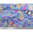 thumbnail image 2 of Soimoi Blue Cotton Jersey Fabric Leaves & Camellias Floral Printed Craft Fabric by the Yard 58 Inch Wide, 2 of 3