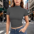 thumbnail image 4 of Womens Mock Neck Shirts 2026 Short Sleeve Tshirts Slim Fitted Dressy Casual Summer Basic Tees Dark Gray 3XL, 4 of 5