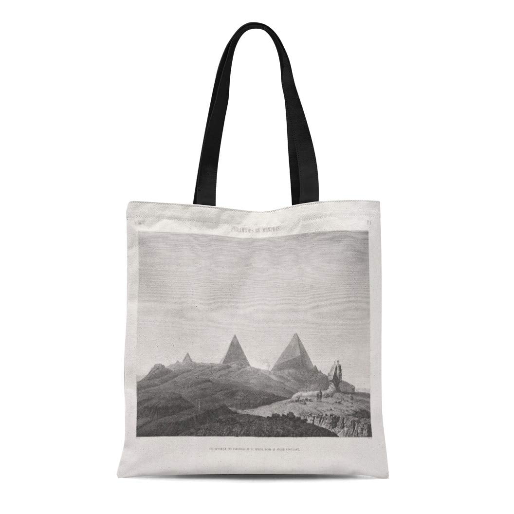 NUDECOR Canvas Tote Bag Egypt the Pyramids and Sphinx Giza Architecture Reusable Handbag