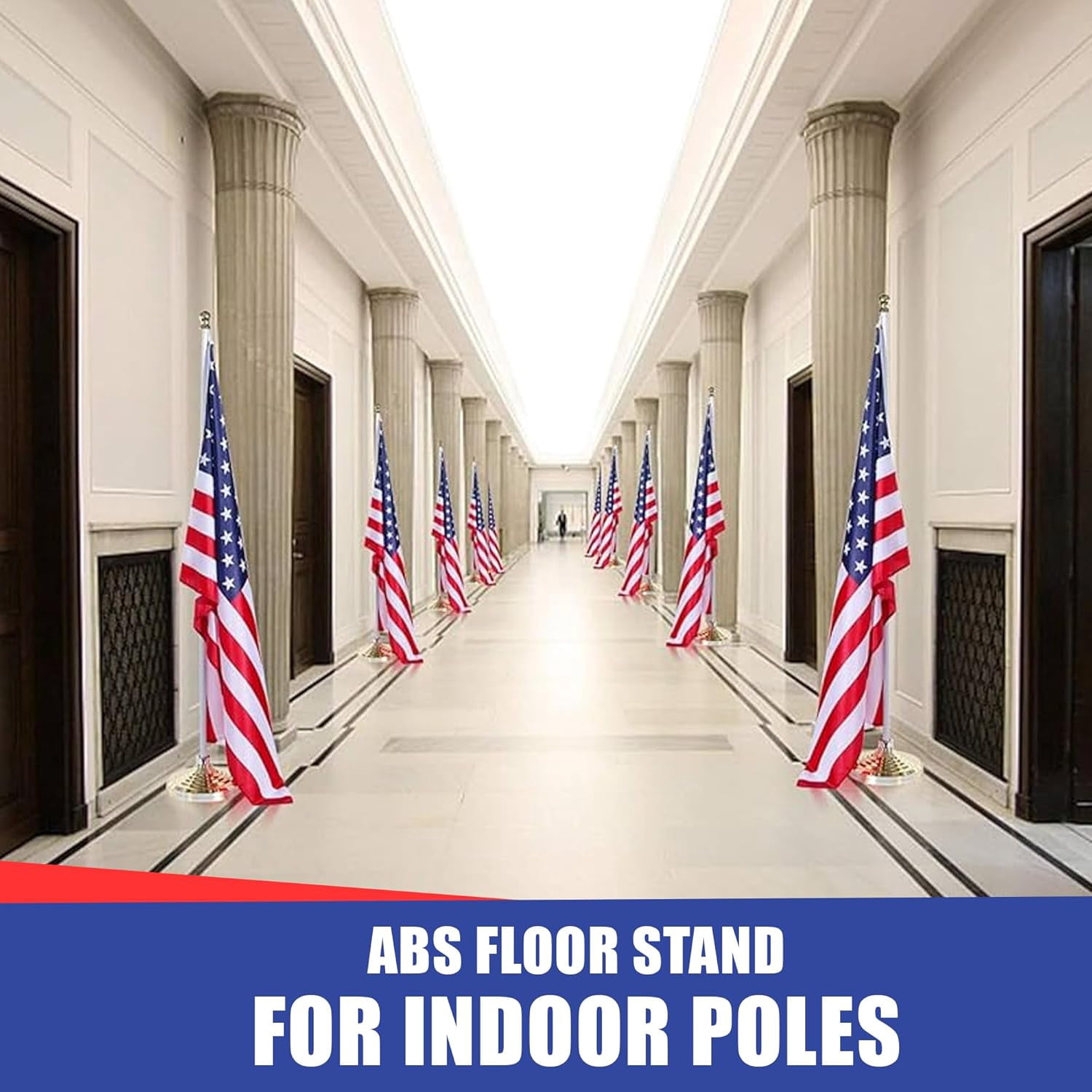 Super Tough Floor Stand Base for Indoor Flagpole - Metallic Gold | Durable ABS Plastic | Fits 1" to 1 1/4" Poles | Unweighted with Fillable Design | Easy Assembly with Elegant Gold Finish