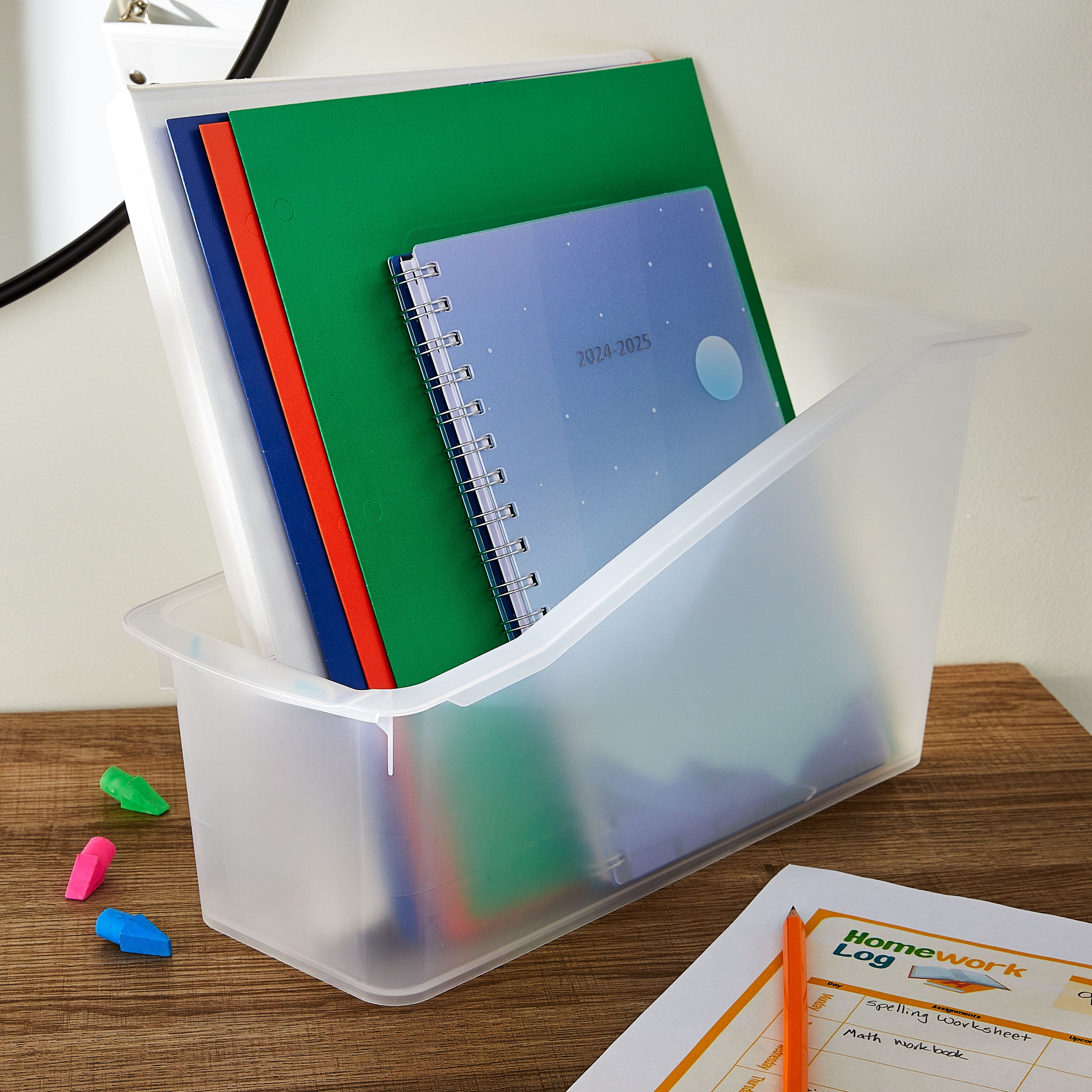 Pen+Gear Book Bin, 14.3 x 5.44 x 7.1 in, Clear