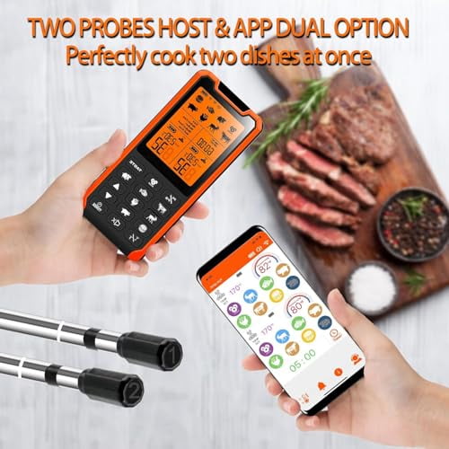 Smart Bluetooth Meat Thermometer - Long Range Wireless Food Thermometer, Digital Meat Thermometer with Dual Probes for BBQ Grill, Oven, Smoker, Air Fryer$$Home Decor, Kitchen, & Other
