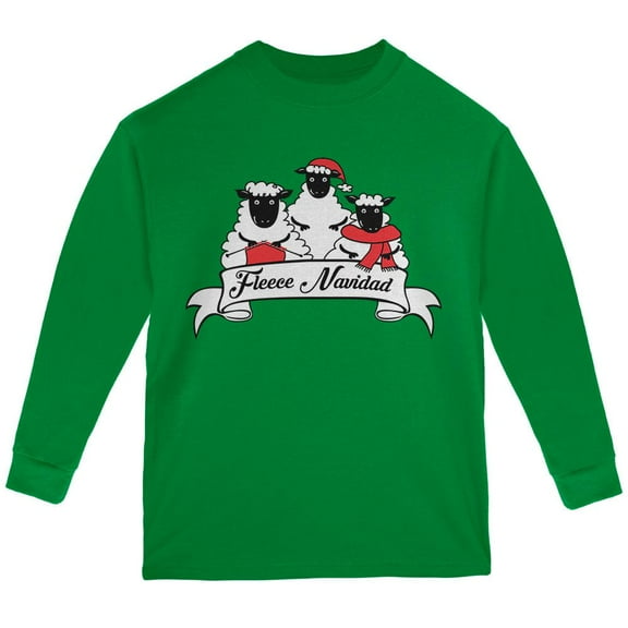 Christmas Sheep Feliz Fleece Navidad Youth Long Sleeve T Shirt Green YLG