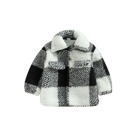 

Nokiwiqis Toddler Baby Winter Jacket Long Sleeve Plaid Print Button Down Fleece Coat Outwear