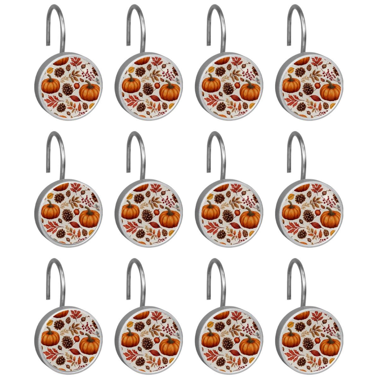 HemaKayy 12 Pcs Shower Curtain Hooks Bathroom Decorative Accessories Pinecone Pumpkin Yellow