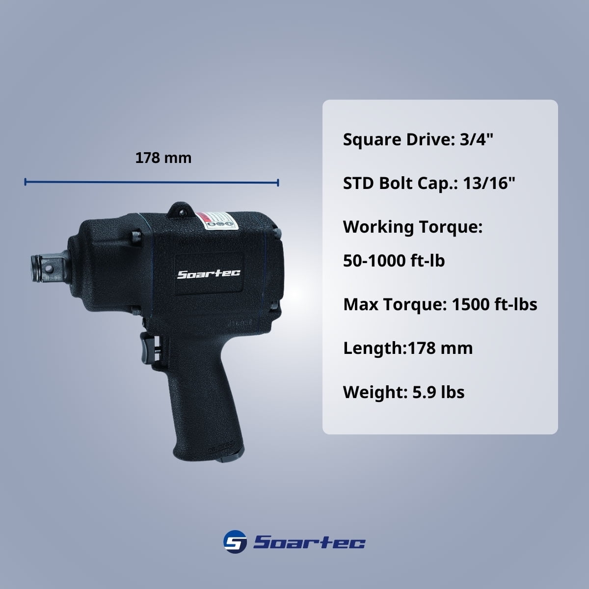 Soartec 3/4″ Air Impact Wrench 1500 ft-lb