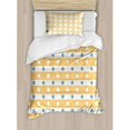 thumbnail image 3 of Yellow and White Duvet Cover Set, Horizontal Bold Stripes with Polka Dots Old Fashioned Tile, Decorative 3 Piece Bedding Set with 2 Pillow Shams, King Size, Almond Green Apricot, by Ambesonne, 3 of 3