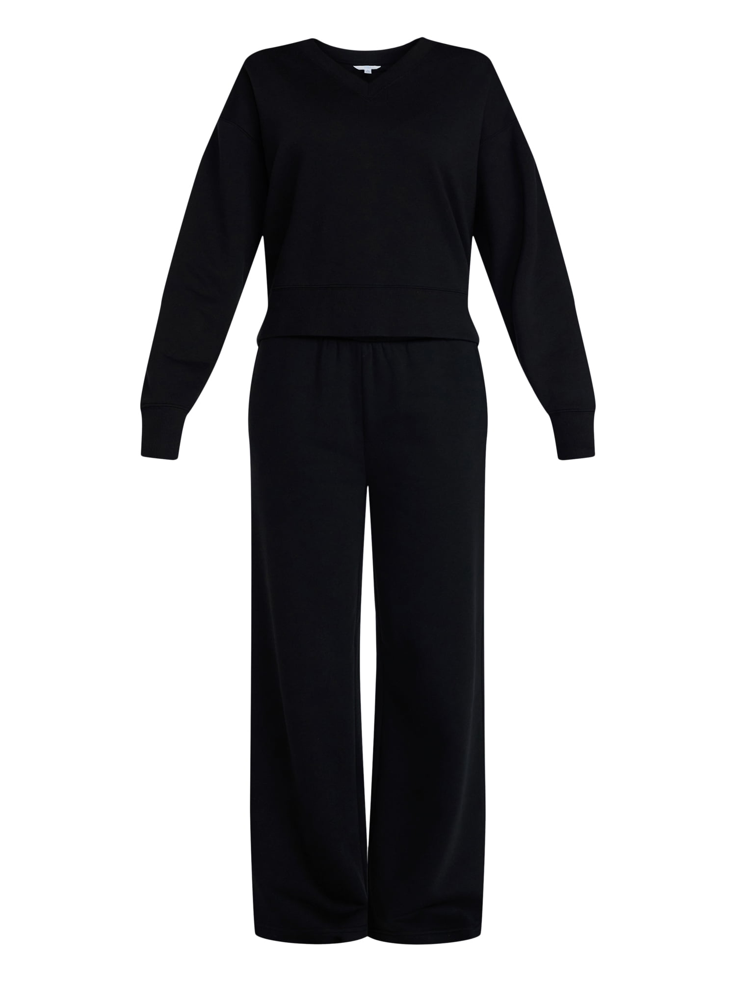 Time and Tru Women's and Women's Plus V-Neck Sweatshirt and Pants Set, 2-Piece, Sizes XS-4X