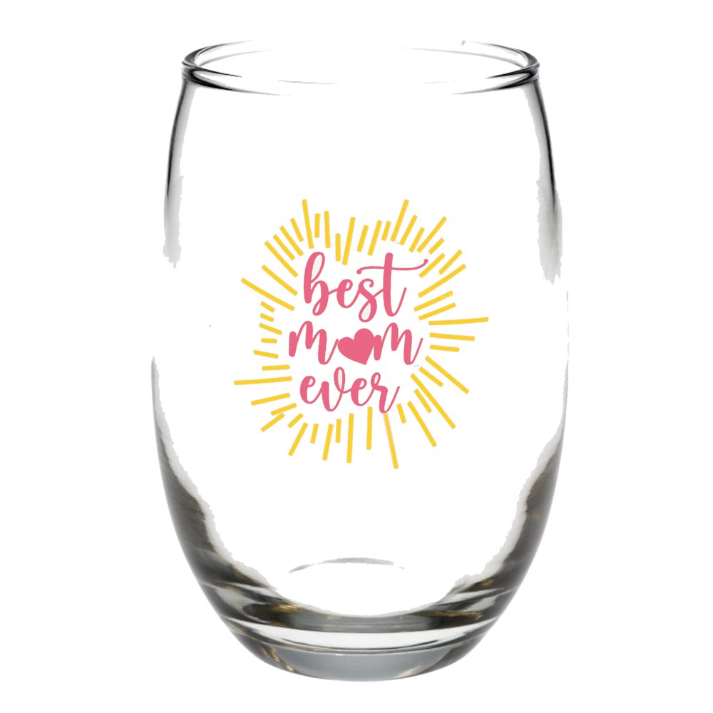 Mothers Day Wine Glass Best Mom Ever Stemless Wine Glass 15.5 oz