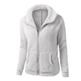 thumbnail image 1 of EGNMCR Manteau d'Hiver en Molleton Duveteux pour Femmes, Décontracté, Col à Revers, Cardigan Uni, Chandail à Fermeture Éclair, Manteaux, Vêtements d'Extérieur avec Poches, 1 of 2