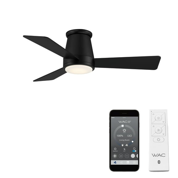 F-036L-MB-WAC Lighting-Hug - 3 Blade Flush Mount Ceiling Fan with Light Kit In Contemporary Style-11.1 Inches Tall and 44 Inches Wide-Matte Black