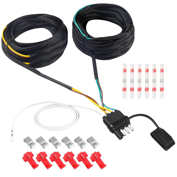 30FT 4 Pin 5 Wire Trailer Wiring Harness, Trailer Light Kit with Connector Plug for Tail,Brake and Turn Signals