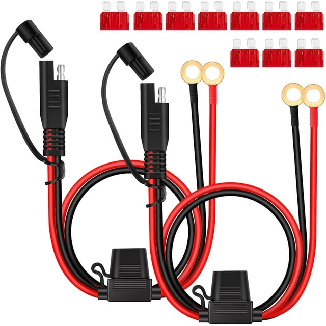 2 Pack 2M SAE Jumper Cable, 16AWG - 12V SAE Extension Cable with Dust Cap - SAE Battery Extension Cable, Car, Tractor