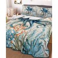 thumbnail image 3 of Quilts Twin Size, Coastal Octopus Soft Comforter Bedding Set for Bed, Vintage Summer Beach Coral Ocean Lightweight Quilted Bedspread with Pillow Cover(2 Pieces) for All Season, 68x86 Inch, 3 of 6