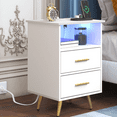 thumbnail image 4 of UHOMEPRO White Nightstand with Charging Station, Bedside Table with LED Lights Strips, Modern End Side Table, Versatile Nightstand with Drawers, Side Table for Home and Office, 4 of 12