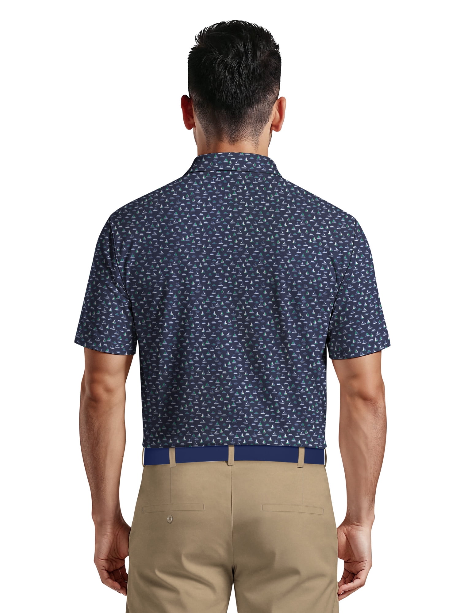 Ben Hogan Men's & Big Men's Performance Boat Print Short Sleeve Polo Shirt, up to 5XL