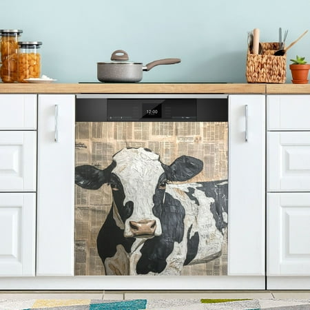 

Oil Painting Cow Newspaper Backgound Dishwasher Magnet Refrigerator Magnetic Cover Washing Machine Magnet Sticker Kitchen Decor
