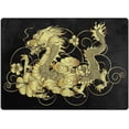 thumbnail image 2 of FREEAM Gold Japanese Dragon Flower Black Area Rug Mat for Living Dining Dorm Room Bedroom Home Decorative 5'3"x4', 2 of 6