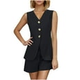 thumbnail image 2 of Karight Women Summer 2 Piece Outfits Casual Lapel V Neck Button Down Vest Shorts Set Business Work Blazer Sets, 2 of 9