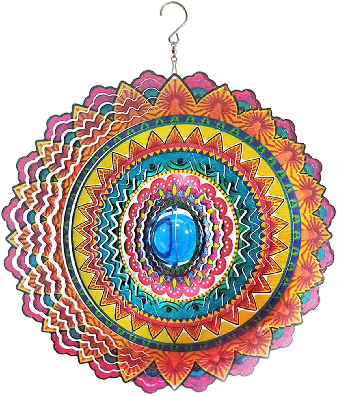 FONMY 3D Stainless Steel Wind Spinner 12 inch Multi Red Mandala Flower