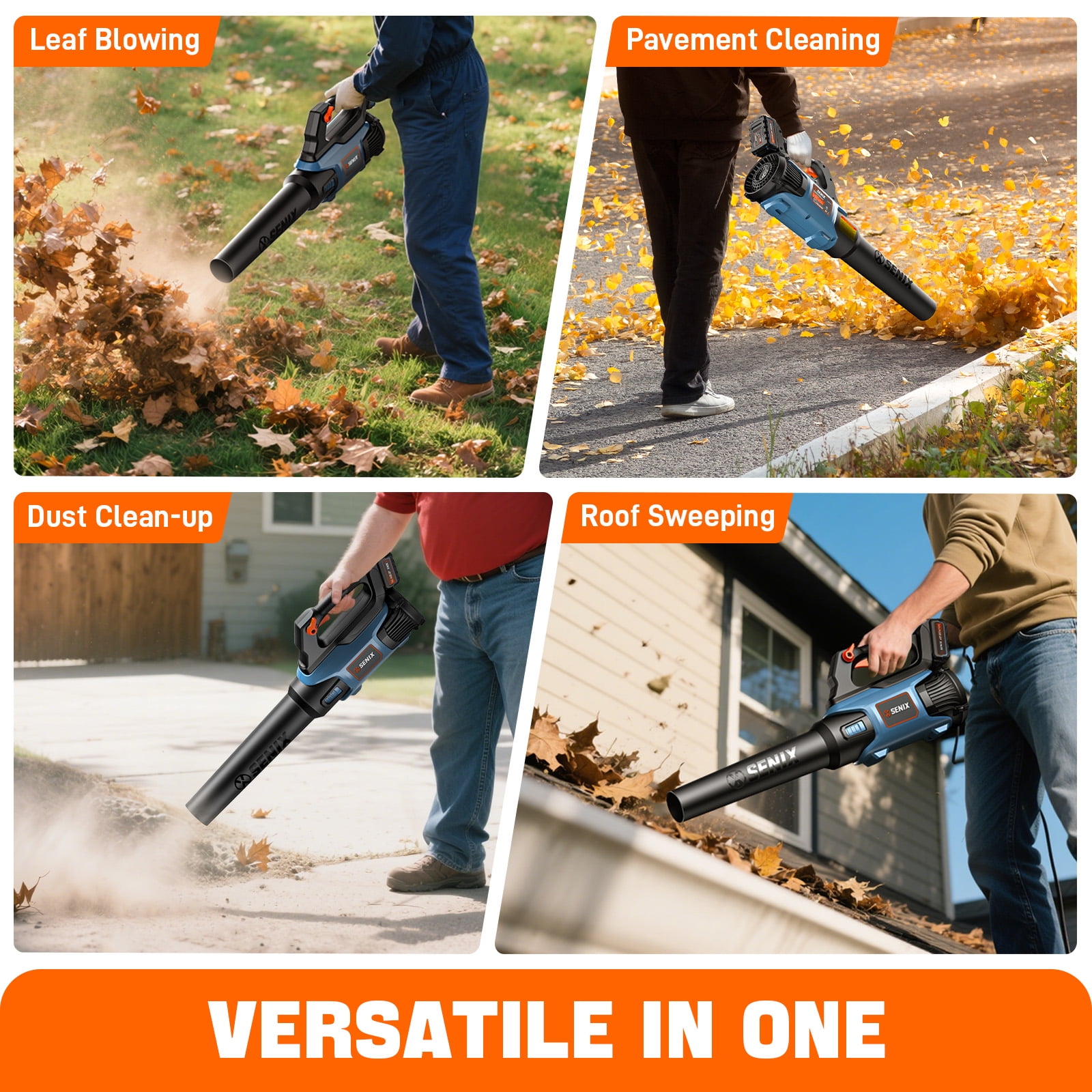 SENIX 20 Volt Max* Cordless Brushless Battery Leaf Blower with 2 X 5AH Batteries and Charger, Up to 450 and 100 MPH, Variable Speed, Lightweight, X2BLM3-BDL2