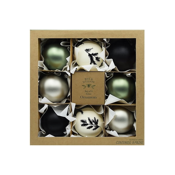 Bee & Willow 8-Piece Glass Christmas Ornament Set in Black/Green