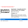 thumbnail image 2 of Head Gasket - Compatible with 2016 - 2020 Kia Sorento 2.4L 4-Cylinder 2017 2018 2019, 2 of 2