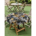 thumbnail image 4 of Outdoor Tablecloth with Umbrella Hole for Patio/Picnic/Party/Camping, Orange Blue City Waterproof Table Cloth Round Cover Washable, Abstract Architecture Modern Art (Dia 54"), 4 of 9