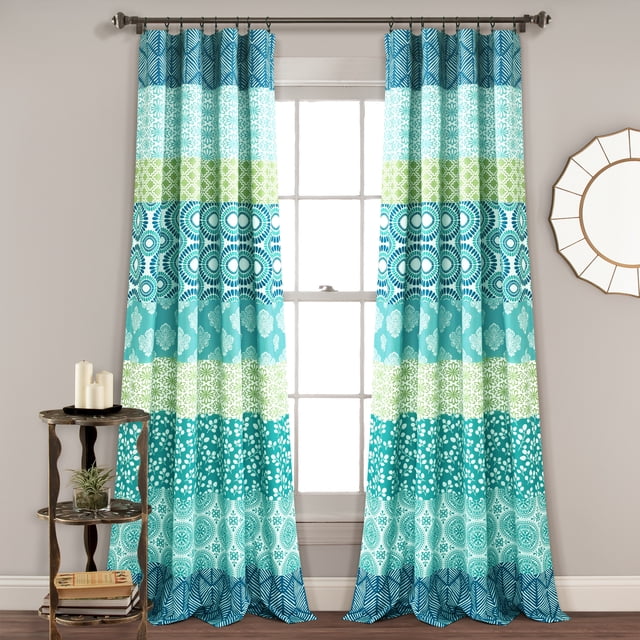 Lush Decor Lush Décor, Bleu et Vert Rideau de Fenêtre à Rayures Bohème Paire de Panneaux de Design Audacieux Colorés, 84 "x 52", 84 "long x 52" de Large