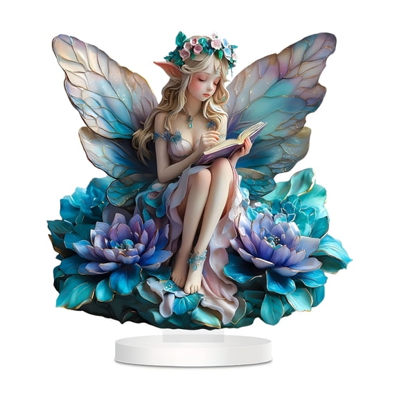 LAMIRO Fairy Garden Statue Decor,Butterfly Flower Elf Reading Book Statue Ornaments,Acrylic 2D Fairy Tabletop Decoration,Home Festival Party Decor