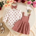 thumbnail image 4 of Outfits for Girls Ruffle Polka Dot Print Long Sleeve Crew Neck Onesie And Overall Skirt Headband 3 Piece Casual Wear Baby Girls' Clothing Sets 9 Months-12 Months, 4 of 5