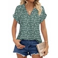 thumbnail image 3 of UVN Blouses for Women Summer Short Sleeve Work Shirts Dressy Casual V Neck Print Tops, 3 of 9