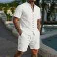 thumbnail image 4 of BLTIBY Mens Linen Outfits 2 Piece Set Casual Short Sleeve Button Down V Neck Shirts Loose Drawstring Shorts Soft Beach Vacation Loungwear White XL, 4 of 7