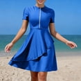thumbnail image 5 of Women's Rash Guard Short Sleeve Swimwear Tummy Control Full Coverage Modest Zip Swimsuit Dress with CapriPant, 5 of 7