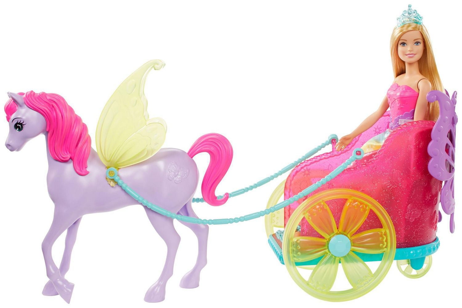 Poupée ​Barbie Princesse ​Barbie Dreamtopia, blonde, avec cheval fantaisiste et char