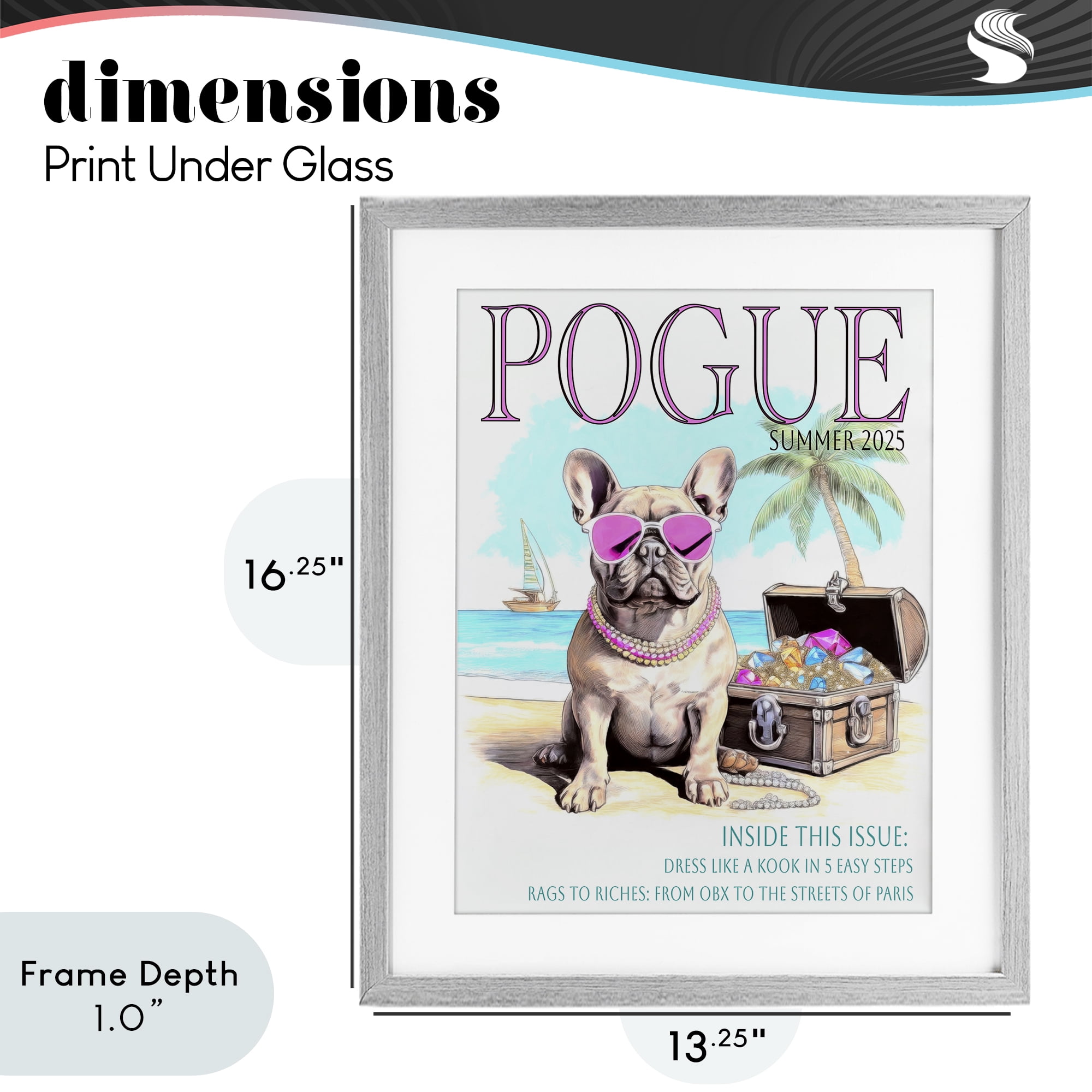 Stupell Industries Pogue Summer Dog Fashion Gray Framed Print Under Glass, design by Grotto Studios